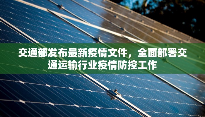 交通部发布最新疫情文件，全面部署交通运输行业疫情防控工作