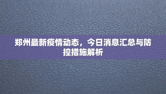 郑州最新疫情动态，今日消息汇总与防控措施解析
